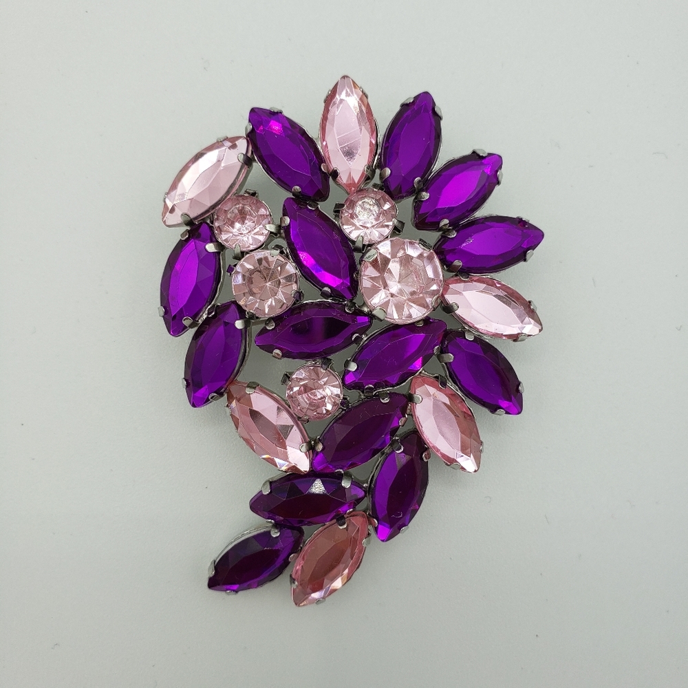 Pink and Purple Jeweled Brooch Pin